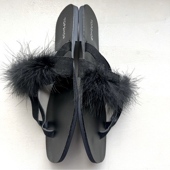 TOPSHOP Black Flip Flop Thong Sandal Slipper Feathers Women EU 40 US 8.5 NWOT - Picture 5 of 11